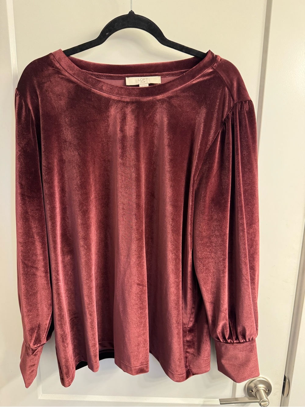 LOFT Velvet Long Sleeve Top in Burgundy